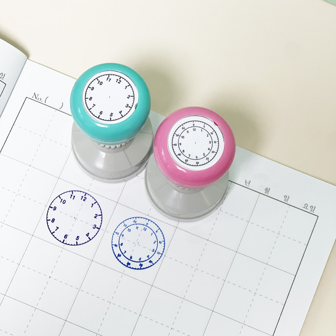 시계공부 만년스탬프 초등 저학년 엄마표 수학 유아 교구 입학준비 시각 도장, CS-08, 1개, 주황