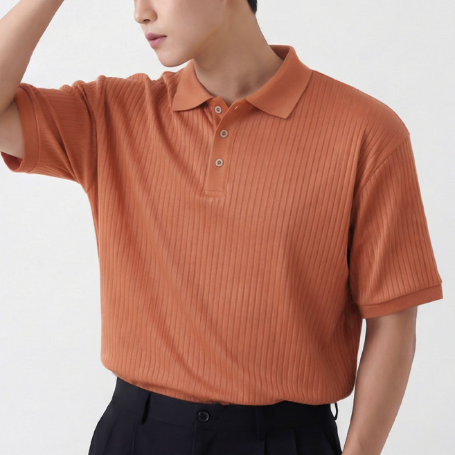 루크 남성 여름 카라 반팔 니트 티셔츠 데일리 단정한 베이직 상의 남자 여름 편안한 오픈 카라티 4컬러