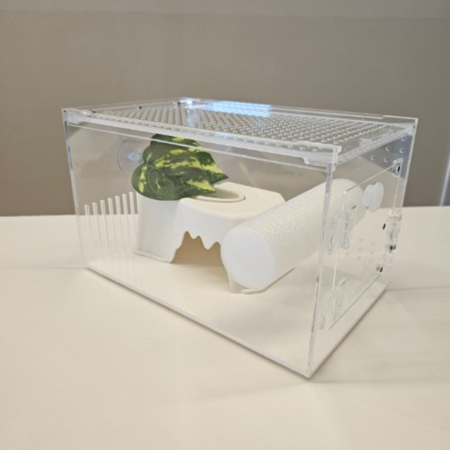 크레도니아 적재형아크릴사육장 중형세트(아크릴장+백업+물그릇은신처+인조나뭇잎1), 1개, 크레도니아사육장중형아크릴장+백업+물그릇은신처+인조잎1