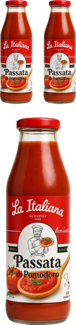 라 이탈리아나 나폴리 100% 무설탕 토마토 퓨레, 690g, 3개