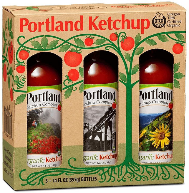 포틀랜드 케첩 선물 상자 푸드 (14 floz - 3팩) 천연 텐 프리 비GMO USDA 인증 미국 오리건 주산, 1세트, 397g