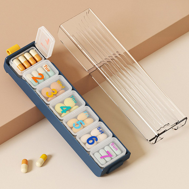홈블리스마켓 일주일 약통 케이스 영양제보관함, 네이비, 1개