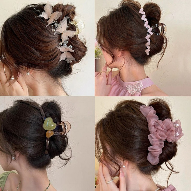 ZMBIRD 4종세트 여성 집게핀 올림머리 나비 하트 헤어핀 N144