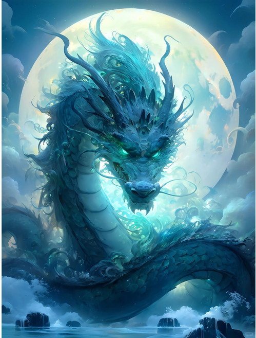 우주기운 청룡과 보름달 3D보석십자수 갑진년 청룡의 해 용띠 2024년 새해 성공운 금전운에 좋은 풍수 비즈십자수 개업 어르신 효도선물, 40x50CM(패브릭원단형), 1개, 구름속 수호신룡 청룡과 만월 십자수5