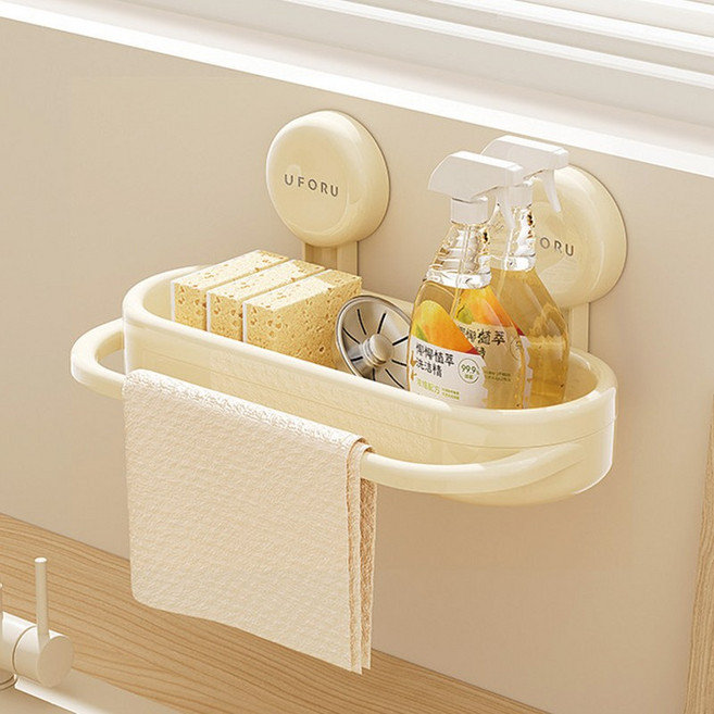 KDNC 흡착벽걸이 싱크대 정리함, 1개, 크림