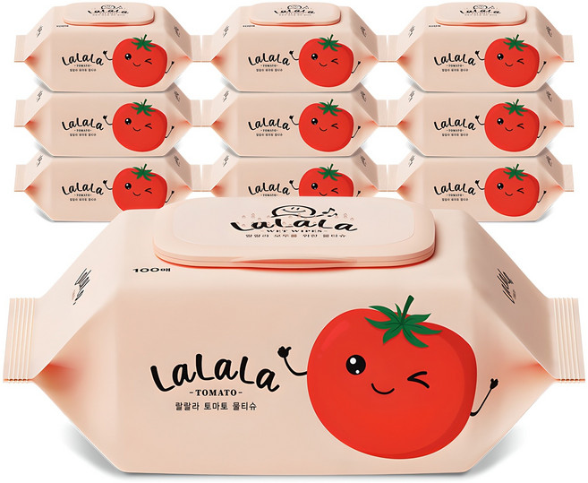 랄랄라 토마토 물티슈 캡형, 50g, 100개입, 10개
