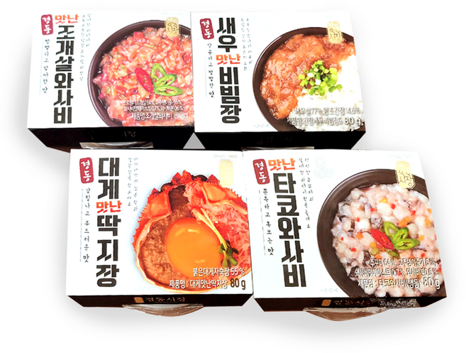 경동시장 냉동 맛난 해물장 4종 세트 10개입(대게딱지장3개 새우비빔장3개 타코와사비2개 조개살와사비2개), 1개