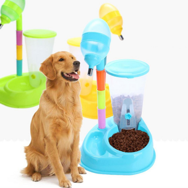 스탠드 애견 식수대 물통 반자동 밥그릇 애완용품 반려용품 식기용품, 옐로우, 1개