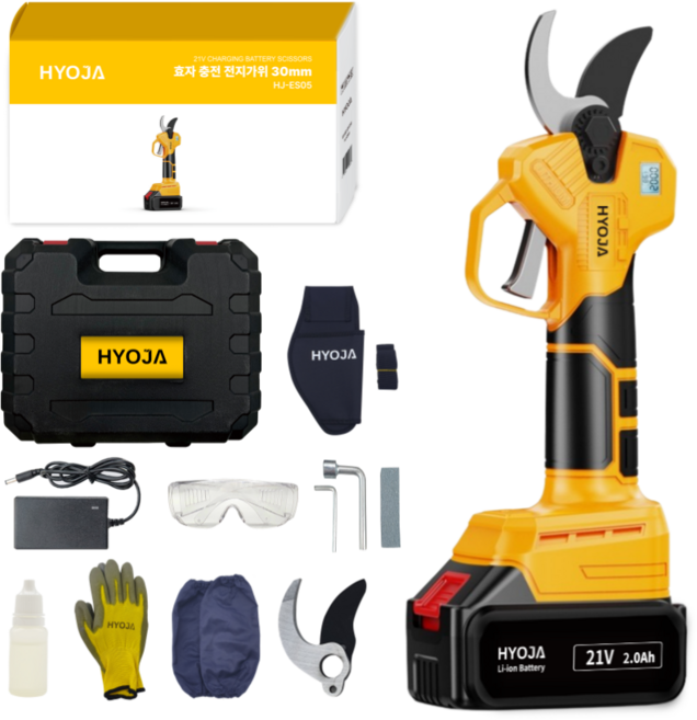 효자 전기 전동 충전 전지가위 30mm 충전식 정전 고지 나무 가지치기, 1개