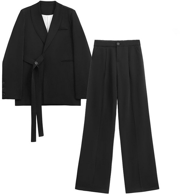 스타일닥터 여성 정장세트 숄더패딩 캐주얼 실루엣 벨트 오버핏 자켓 + 와이드 팬츠