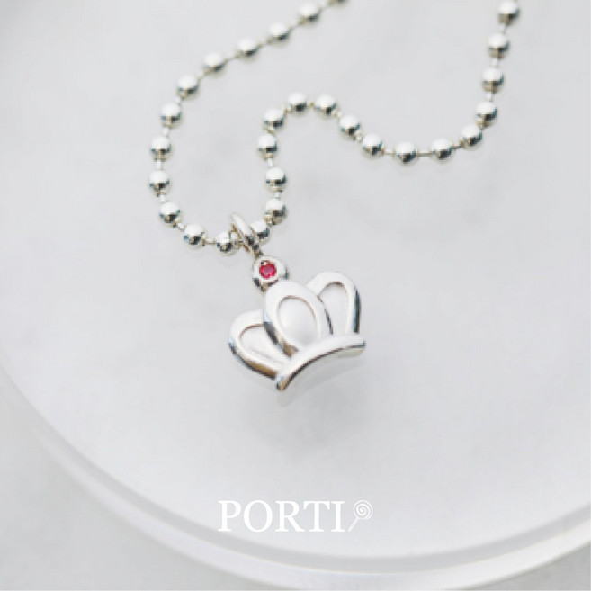 [뽀르띠] 92.5% 실버 탄생석 크라운 미아방지 목걸이, 4월 화이트크리스탈, 각인 추가, 화이트 골드 도금 추가, 1개