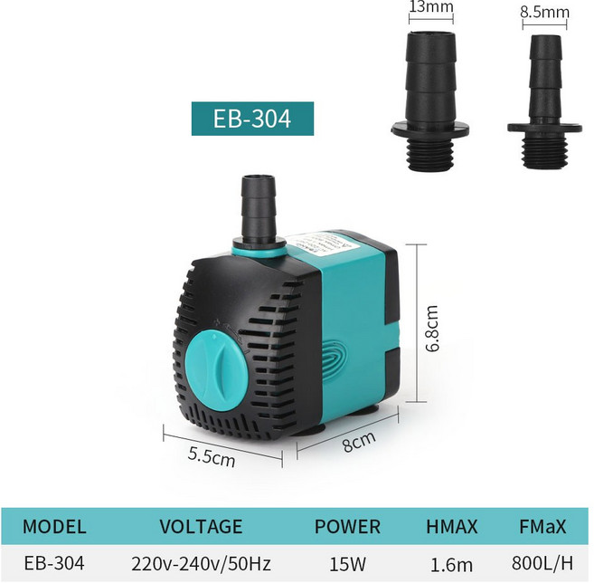 수중펌프 수중모터 저소음 워터펌프 워터 수족관 잠수정 순환 물고기 연못 탱크 측면 흡입, US, EB304 15W, 1개