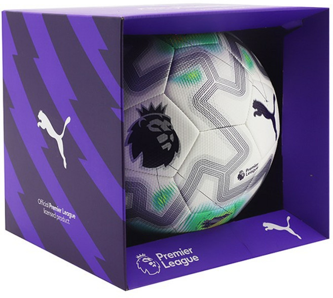 푸마 오비타 컵 PL THRILL 프리미어리그 축구공 WP 화이트-멀티컬러-퍼플 로고, 084898-01