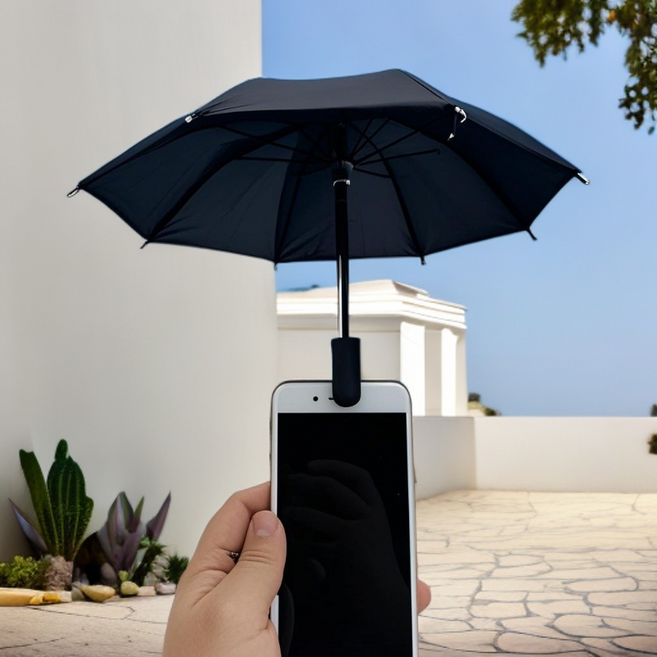 융풍 휴대폰 우산 썬쉐이드 우산 핸드폰거치대 차량휴대폰거치대 작은 우산 선물, 1개, 블랙 우산+집게