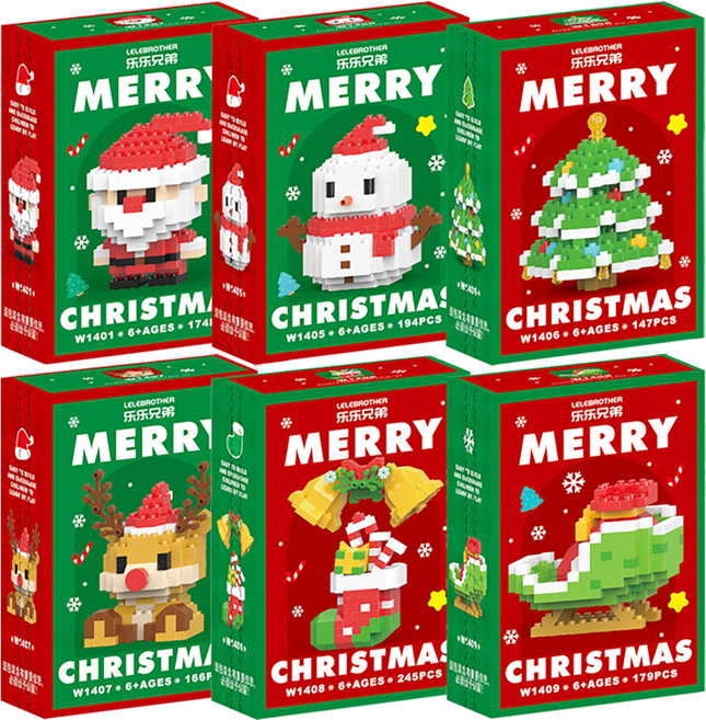 Clab 크리스마스 테마 축제 장식 나노 블럭 6종 선물세트, 빨간색, 1개