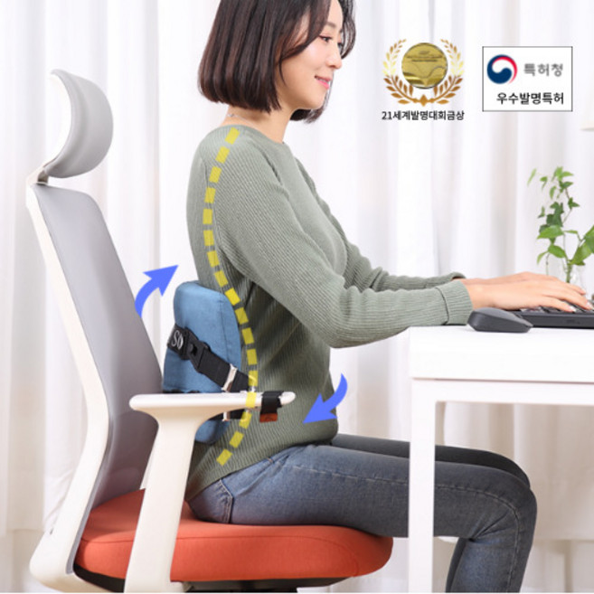 카이로스 척추쿠션 사무실 의자 등받이 허리 받침대 허리디스크 통증 쿠션 요추 전만 지지, 블루