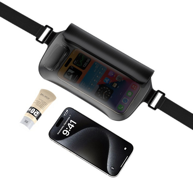 진블리스 프리미엄 투명 러닝 수영 휴대폰 방수팩, 스모그블랙