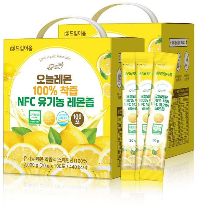 [대용량] 드림이음 오늘레몬 NFC 유기농 레몬즙 20g x 100포, 2kg, 2박스