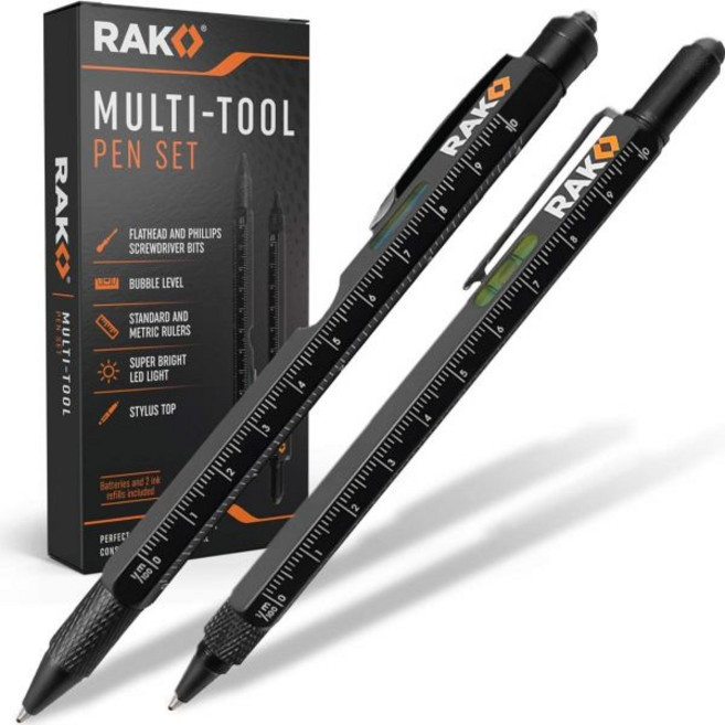 RAK 2-in-1 멀티툴 펜 세트(2팩) 남성용 아빠 크리스마스 선물 - LED 전술 펜 라이트 스타일러스 자 레벨 병따개 드라이버 볼펜 - 스타킹 스터퍼 선물, Pen, 1개