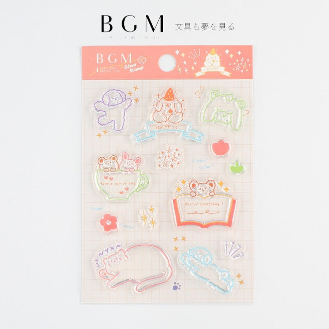 莫莫日貨 日本進口 BGM水晶印章組 毛茸茸動物透明印章 手帳裝飾, 1個