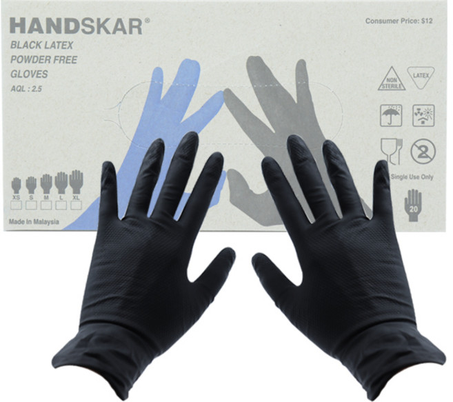 핸드스카 블랙 라텍스 장갑 엠보싱 장갑 20매(10쌍) 미용장갑, 1개, 중(M)