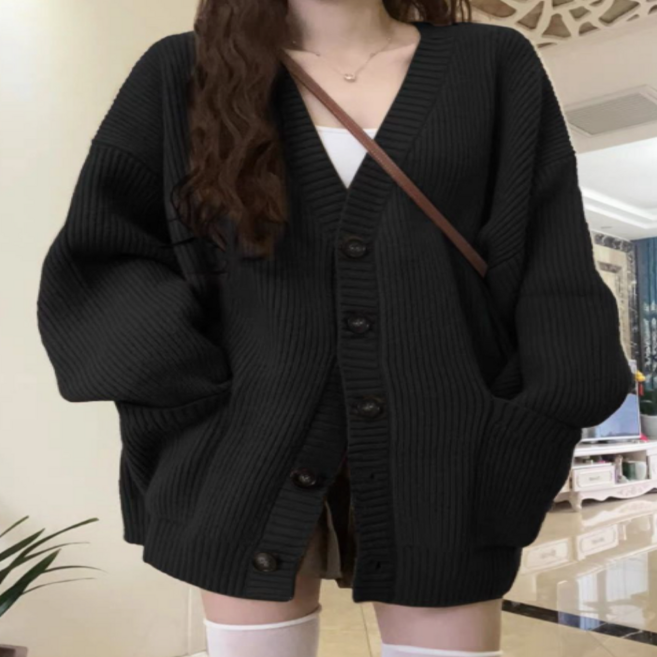 벨로아 오버핏 캐주얼 빅사이즈 니트 가디건