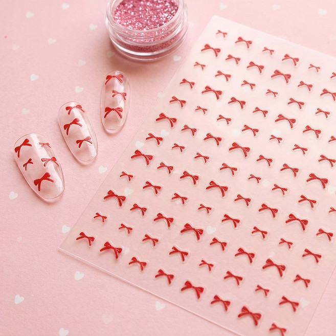 백억언니 러블리 리본 스티커 네일스티커, 1개, 레드 (804)