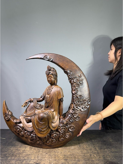 觀音佛像 月亮擺飾, 褐, 1個