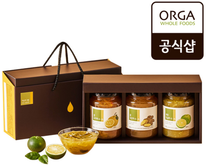 올가홀푸드 액상차 3종 혼합 선물 세트, 꿀 생강차 550g + 꿀 유자차 550g + 청귤차 550g, 1세트