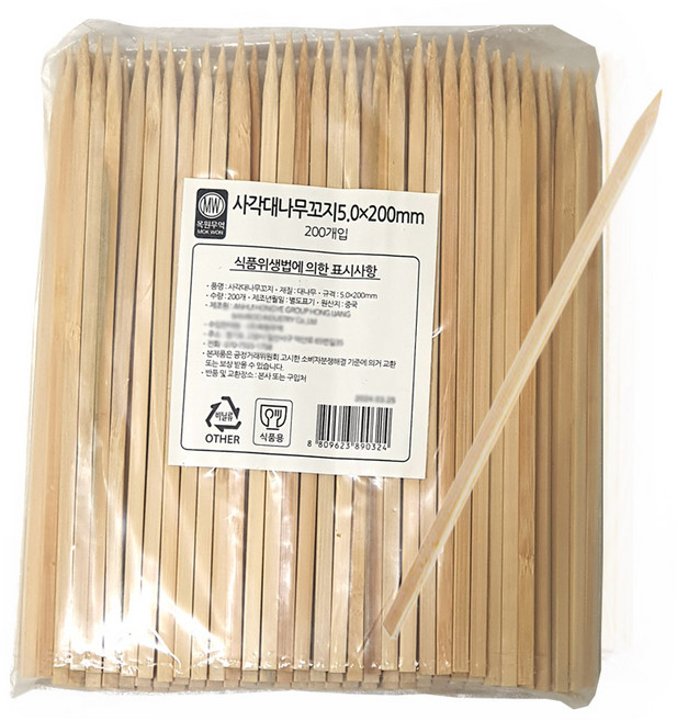 올스 사각꼬지 5.0 x 20cm 200개입 1팩 대나무꼬지 꼬치, 1개
