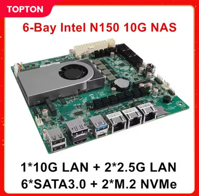 6베이 NAS 마더보드 Intel Twin Lake N150 4 코어 110G 22.5G LAN 6SATA3.0 2NVMe 1DDR5 방화벽 ITX 홈 서, 01 Intel N150, 01 빠른, 06 16GB DDR5 512GB NVMe