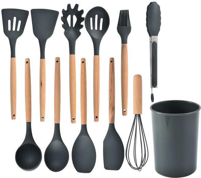 실리콘 주방 조리 도구 12종 세트 수납통 포함, 그레이, 1세트