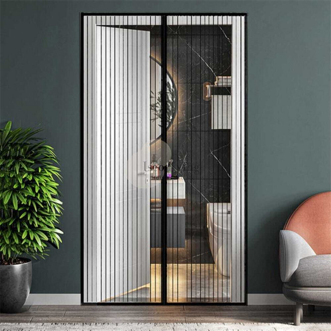 IS리빙 현관 방문용 자석문 모기장 120x210cm 블랙 현관자석방충망