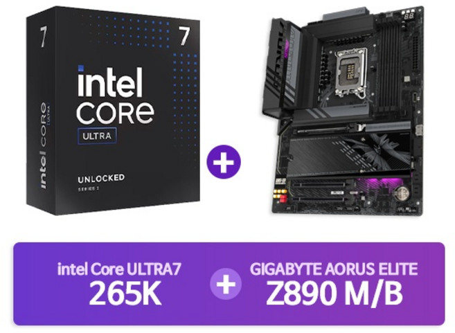 (INTEL) Ultra7 프로세서 265K 정품박스 + GIGABYTE Z890 AORUS ELITE WIFI7 피씨디렉트 (결합상품)