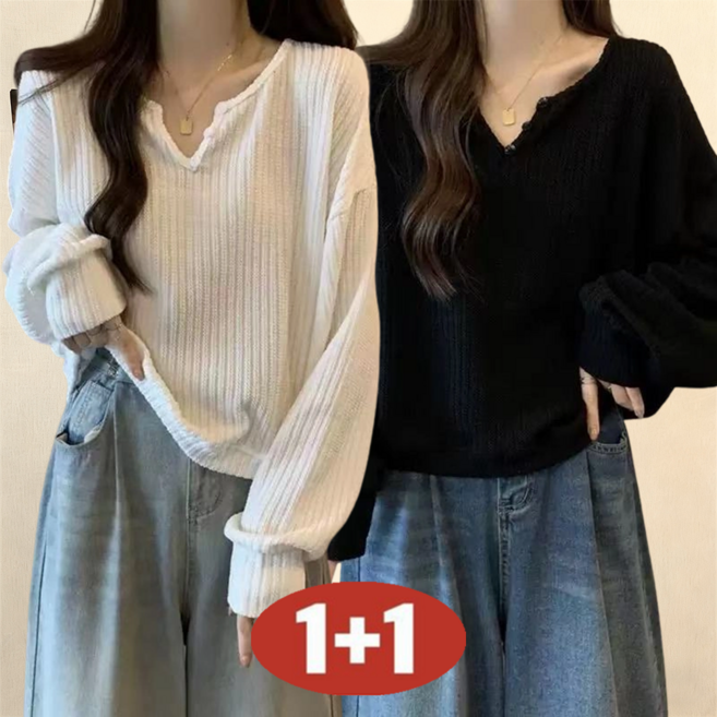 오스틱니 (완전 편한) 100kg까지 빅사이즈 1+1 초특가 야성 봄가을 V넥 빅사이즈 외출용 간절기 겨울 긴팔 니트