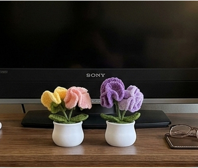 [쇼핑백포함]뜨개꽃 미니 화분 선물 세트 어버이날 카네이션 개업 집들이 선물 (해바라기/안시리움), 1개, 카네이션 2종세트