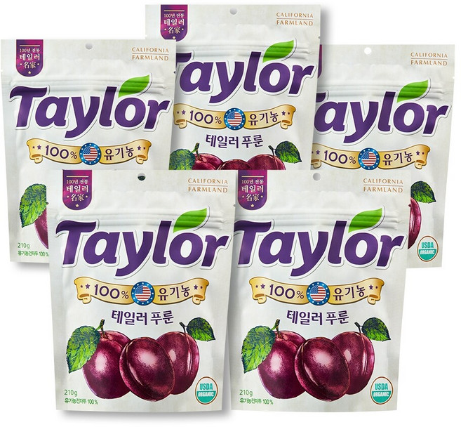테일러 유기농 푸룬건자두, 210g, 5개