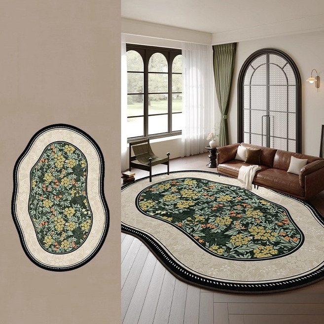 Radearl 빈티지 프렌치 러그 침대옆 거실 매트 비정형 사각형 디자인 방수 카펫