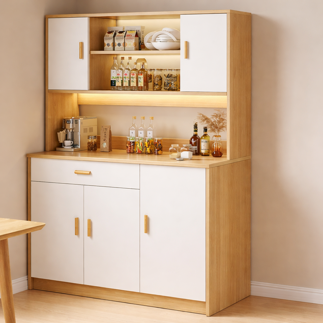 주방 수납장 상하부 일체형 다용도 와인 찬장 식탁 옆 수납장, 연한 갈색 + 흰색(1000*360*1700mm)