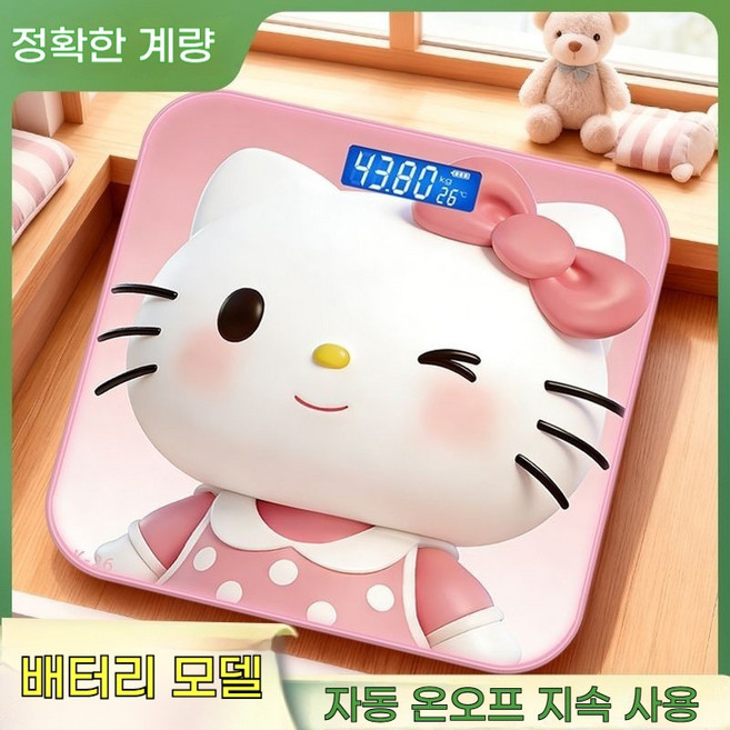 헬로키티 체중계 귀여운 캐릭터 전자 체중계 고정밀 건강관리 체중계, 배터리형(배터리 미포함), 카툰 고양이 B