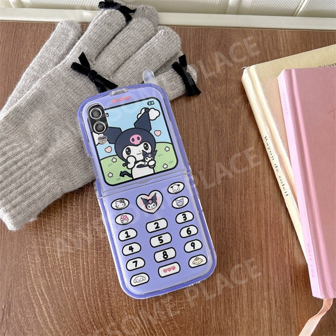 z플립5케이스 핑크 퍼플 레트로 마이멜로디 쿠로미 안테나 플립폰 폴더폰 액정보호 스트랩 팔찌 z플립4케이스
