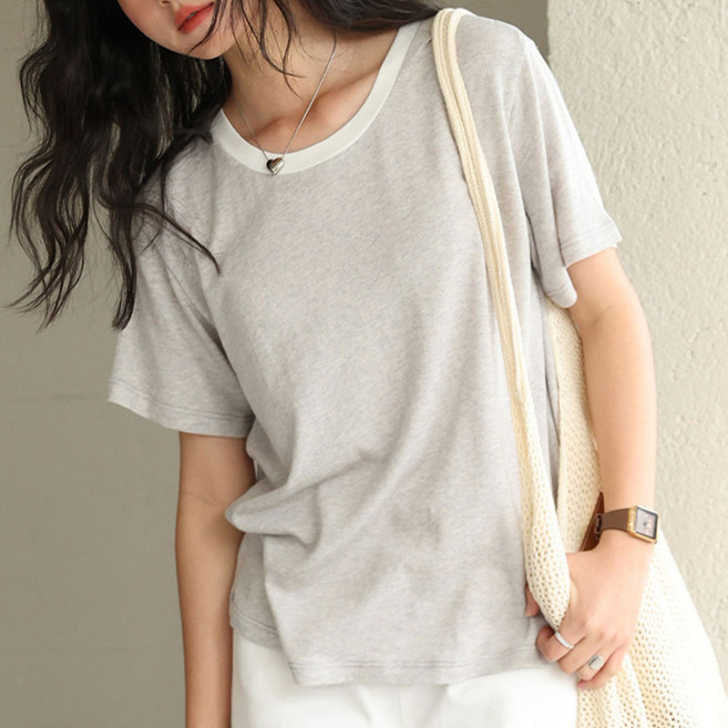 언에스온 텐셀 린넨 배색 티셔츠
