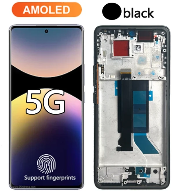 샤오미 레드미 노트 14 프로 4G 5G LCD 디스플레이 터치 스크린용 6.67인치 AMOLED 교체용, 15 5G AMOLED Black Fram
