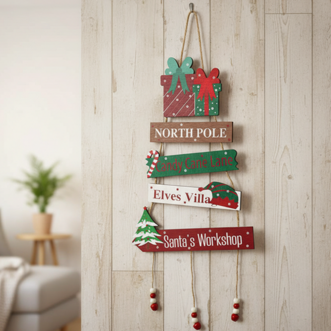 자오자오 크리스마스 원목 우드 벽걸이 데코 소품 트리 문걸이 인테리어 장식품, B타입