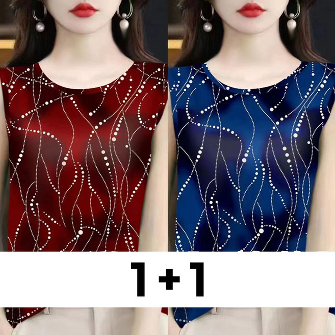 메인워크 1+1 중년 여성 빅사이즈 민소매 나시 티셔츠 여름 엄마룩 냉장고 오버핏 데일리 심플 이너 기질 패션 쿨링 아우터 상의 2매입