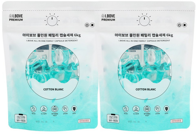 아이보브 프리미엄 코튼블랑 올인원 패밀리 캡슐세제, 30개입, 2개