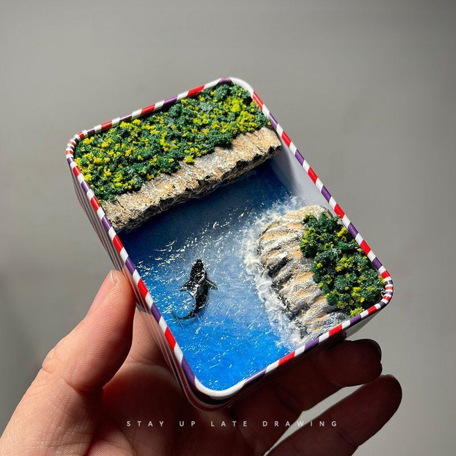 바다 고래 조경 미니어처 DIY 키트 케이스 아트 생일선물 완성품 감성 선물, 1개, 완성품3호  샤크스타일