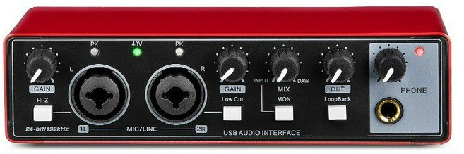 오디오인터페이스 오디오 장비 기타 24 비트를 위한 외부 사운드 카드 USB 드라이브 녹음을위한 미니 인터페이스, 2.Red, Red