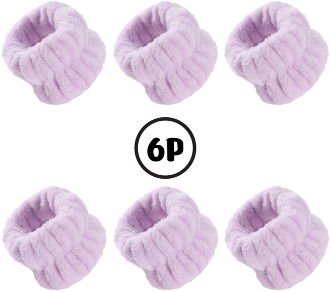 하루생활 극세사 세안 손목밴드 세면밴드 클렌징 물흘러내림 방지, 6개, 보라