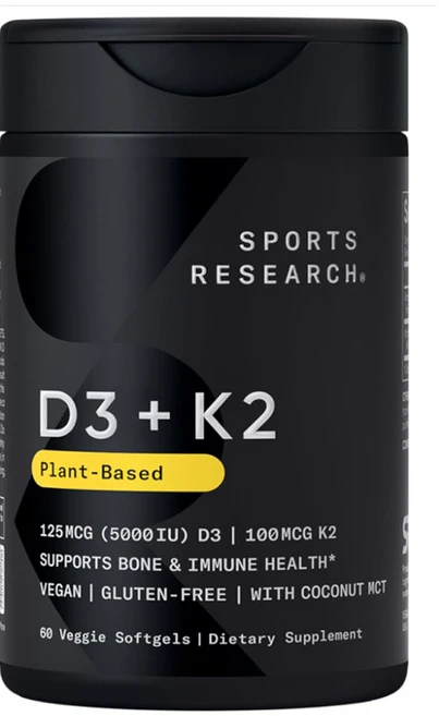 스포츠리서치 D3 125mcg + K2 100mcg 베지 소프트젤, 1개, 60정 - 쿠팡